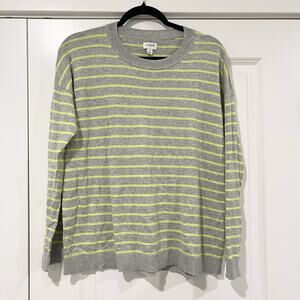J‎ Crew Women's Crewneck Long Sleeve Sweater Grey Yellow Stripes Size S